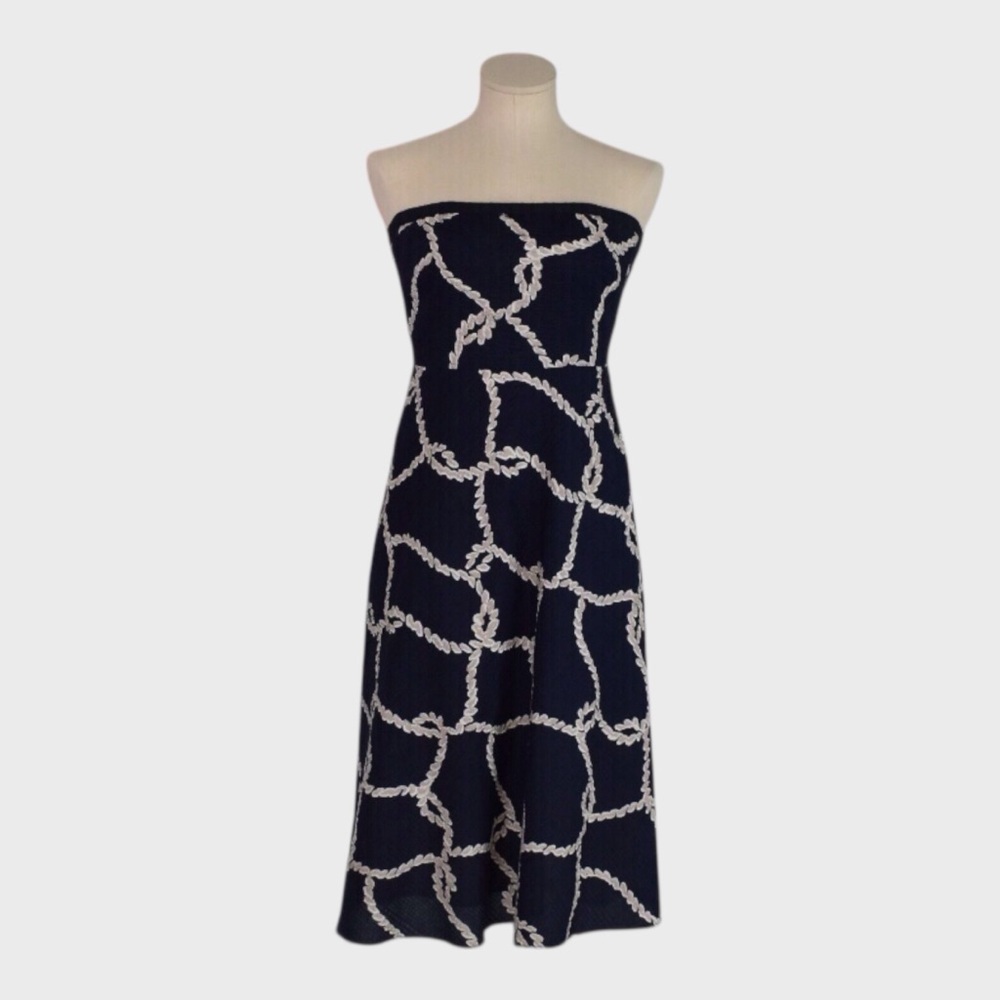 J Crew Strapless Printed Cotton Midi Dress‎